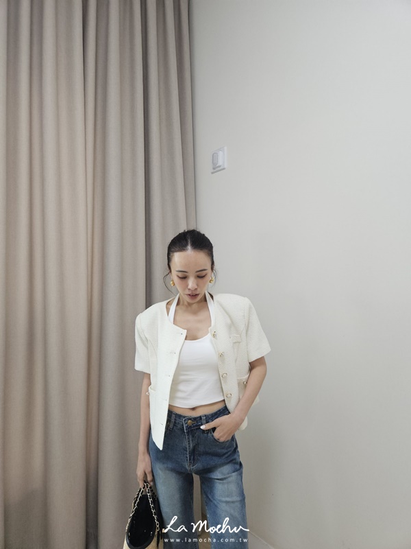 珍珠扣短袖小香外套
